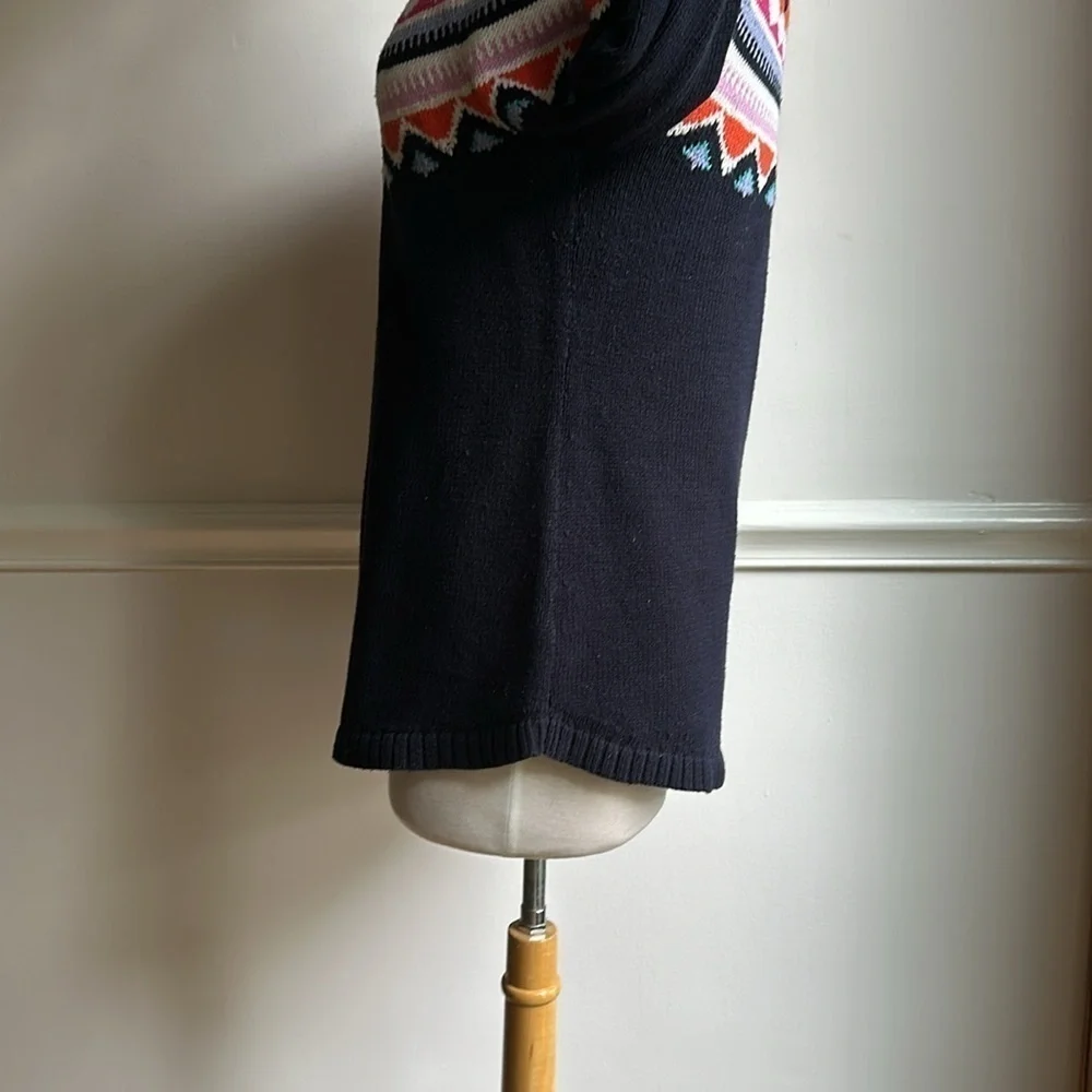 Talbots Fair Isle Sweater Crew Navy Pink Orange medium EUC